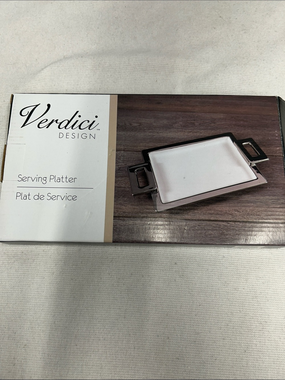 White and Silver Rectangular Serving Platter